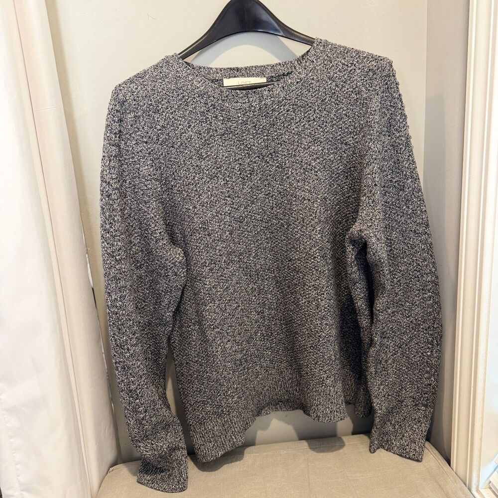 LOFT Womens XL Black White Cotton Cable Knit Sweater Long Sleeve